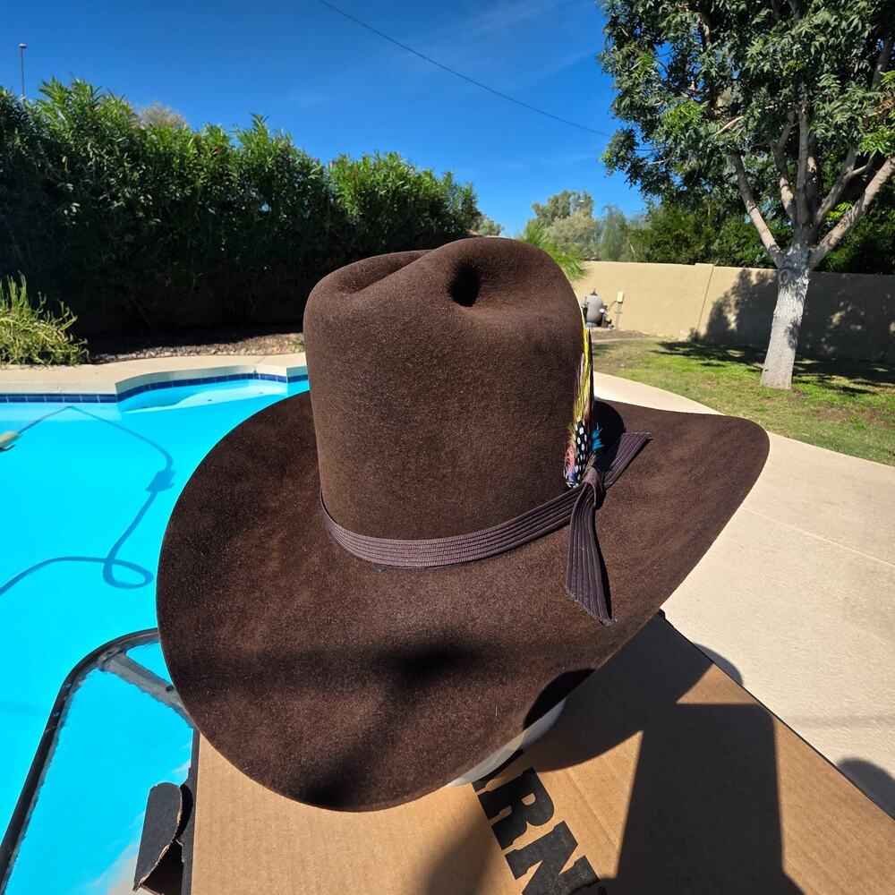Vintage Stetson “Stallion” Cowboy Hat Size 6 7/8 Brown with Feather – USA Made